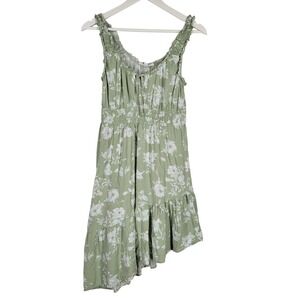 Hippie Rose Floral Midi Dress Ruffle Straps Smocked Waist Green Women's M